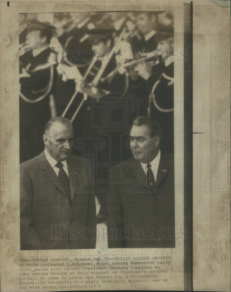 1971 Press Photo Brezhnev Soviet Communist Leader &amp; French Pres Pompidou - Historic Images