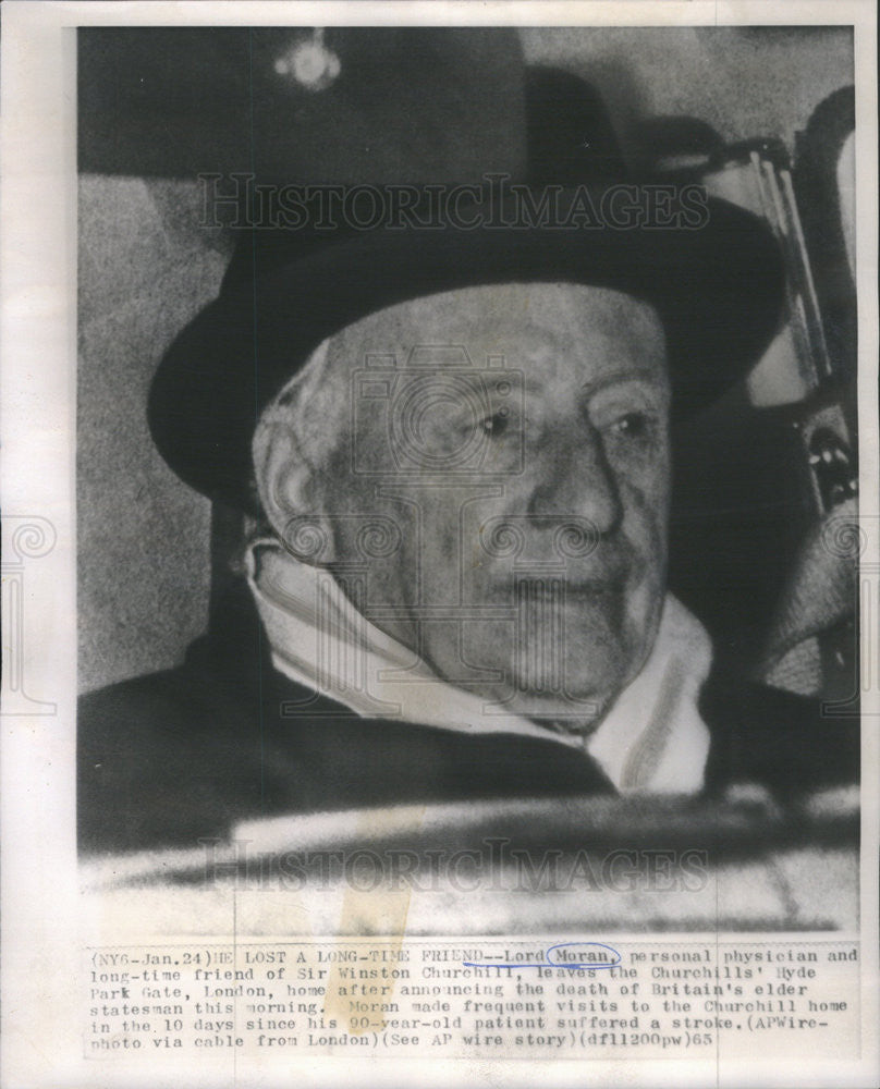 1965 Press Photo Lord Moran Doctor Physician Sir Winston Churchill Dies London - Historic Images