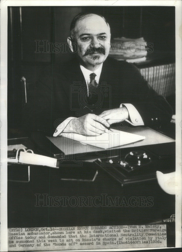 1936 Press Photo Ivan Maisky Russian Ambassodro to Great Britain. - Historic Images