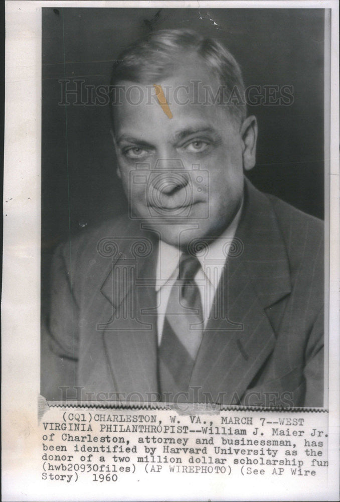 1960 Press Photo William Maier Jr. Attorney Businessman Harvard University - Historic Images