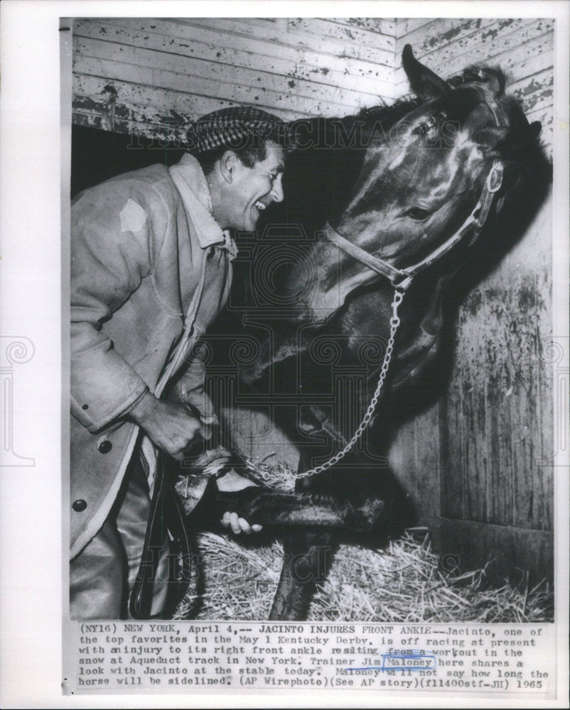 1965 Press Photo Trainer Jim Maloney with Jacinto a ttrack for Kentuck Derby - Historic Images