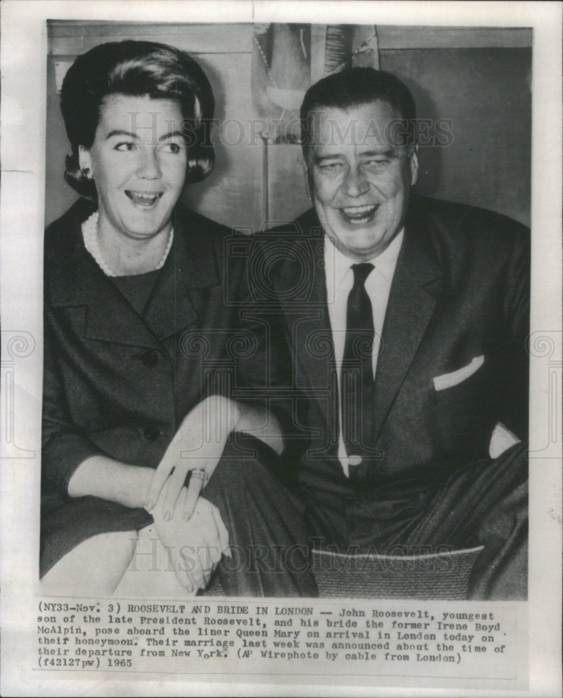 1965 Press Photo John Roosevelt and his bride Irene Boyd McAlpin - Historic Images