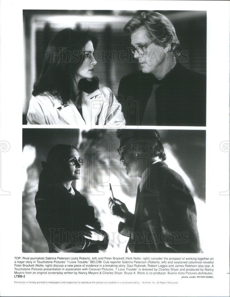 1994 Press Photo Actors Julia Roberts, Nick Nolte, &quot;I Love Trouble&quot; - Historic Images