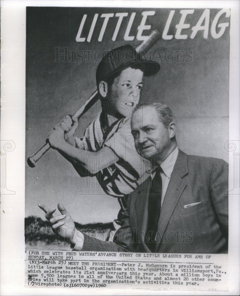 1960 Press Photo Peter J McGovern, President, Little League Baseball - Historic Images