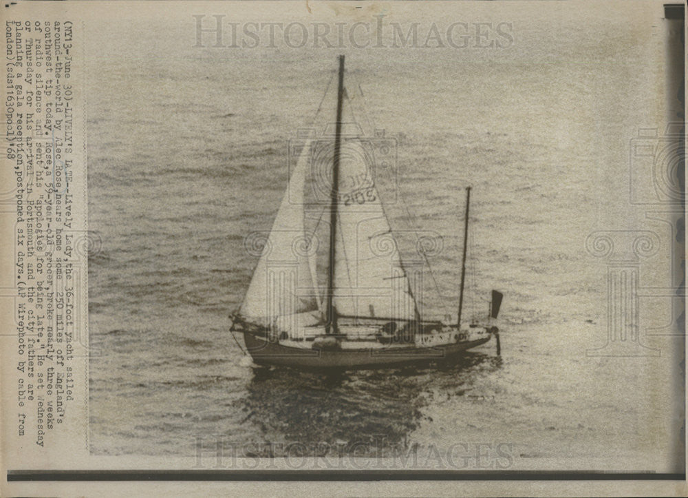 1968 Press Photo Lively Lady,36ft yacht sailed round the world by Alec Rose - Historic Images