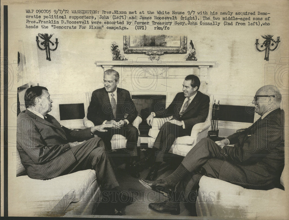 1972 Press Photo Pres Nixon,John and James Roosevelt,and John Connally - Historic Images