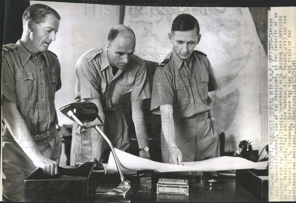 1941 Press Photo Capt Roosevelt and A.W Tedder,Vice Adm R.M Drummond - Historic Images