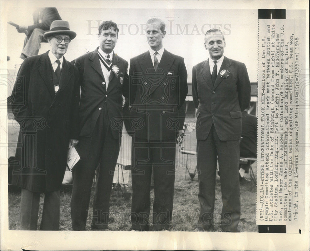 1948 Press Photo U.S. Olympic Committee John T. McGovern Mayor James Rhodes - Historic Images