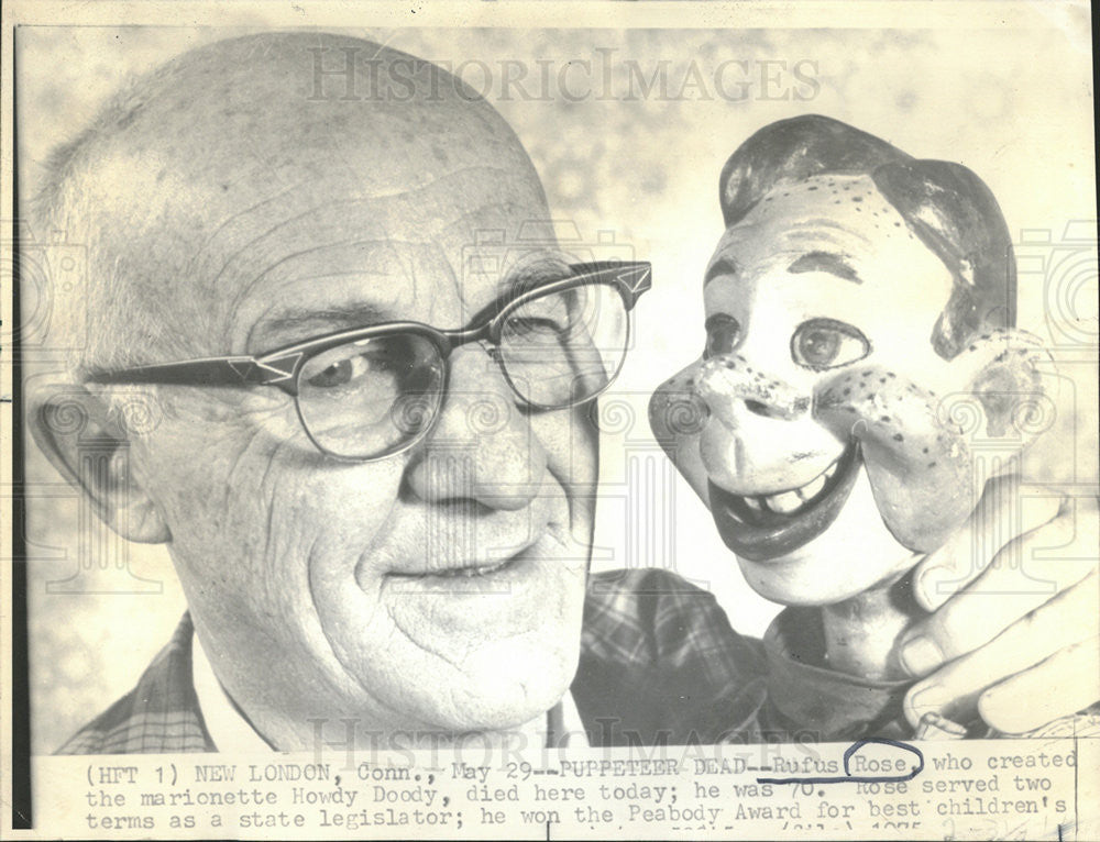 1975 Press Photo Puppeteer Rufus Rose created Howdy Doody - Historic Images