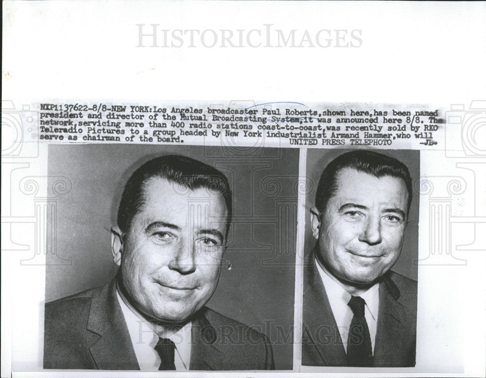 Undated Press Photo Paul Roberts, president and director of the Mutual Broadcasting - Historic Images