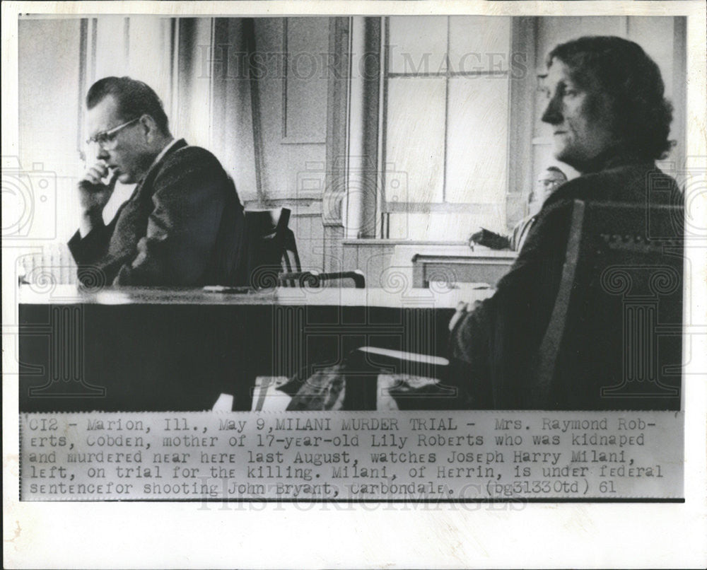 1961 Press Photo Mrs Raymond Roberts, Joseph Milani, Murder Trial - Historic Images