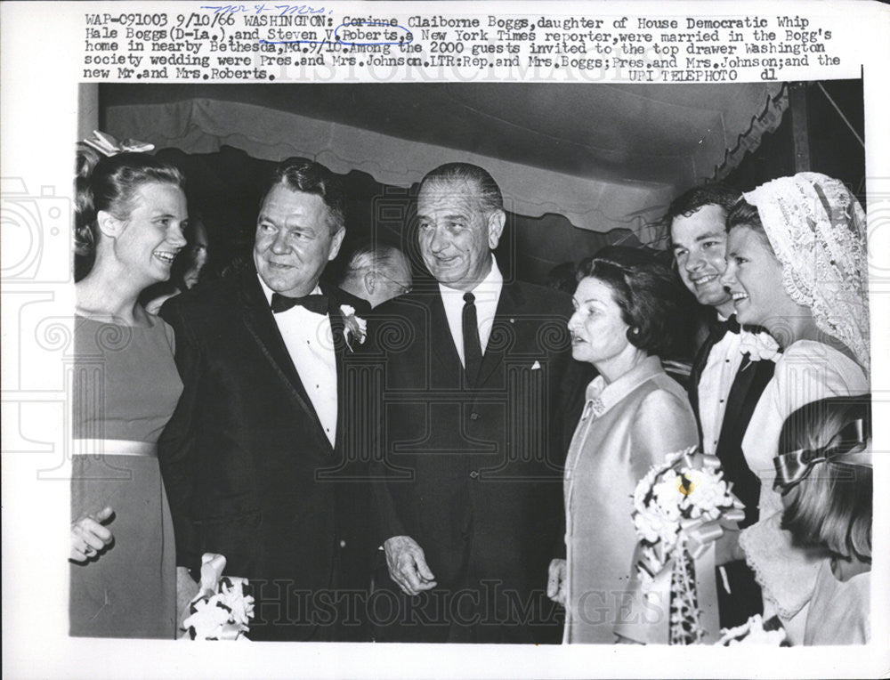 1966 Press Photo Steven V Roberts Corrine Claiborne Boggs Wedding - Historic Images