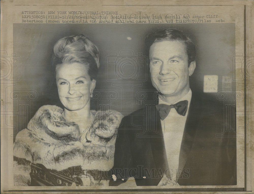 1966 Press Photo Dina Merrill &amp; Cliff Robertson Were Married - Historic Images