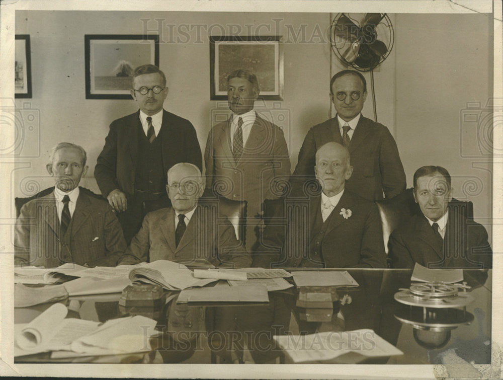 Press Photo L to R seated; Prof. William Hovgaard, Henry Goldmark, Charles - Historic Images