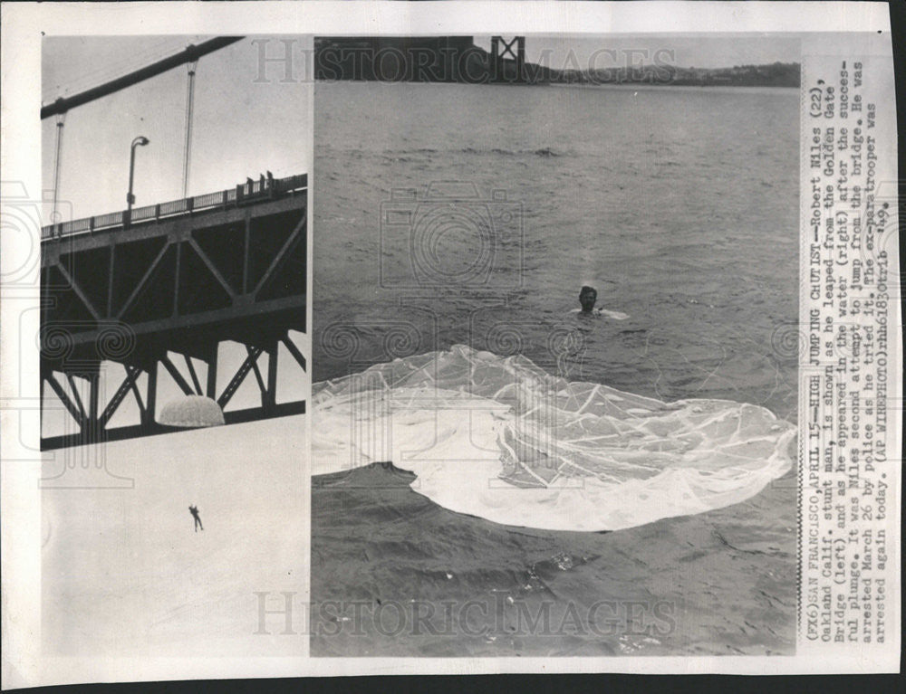 1949 Press Photo Robert Nile Stunt Man leaped from the Golden Gate Bridge - Historic Images