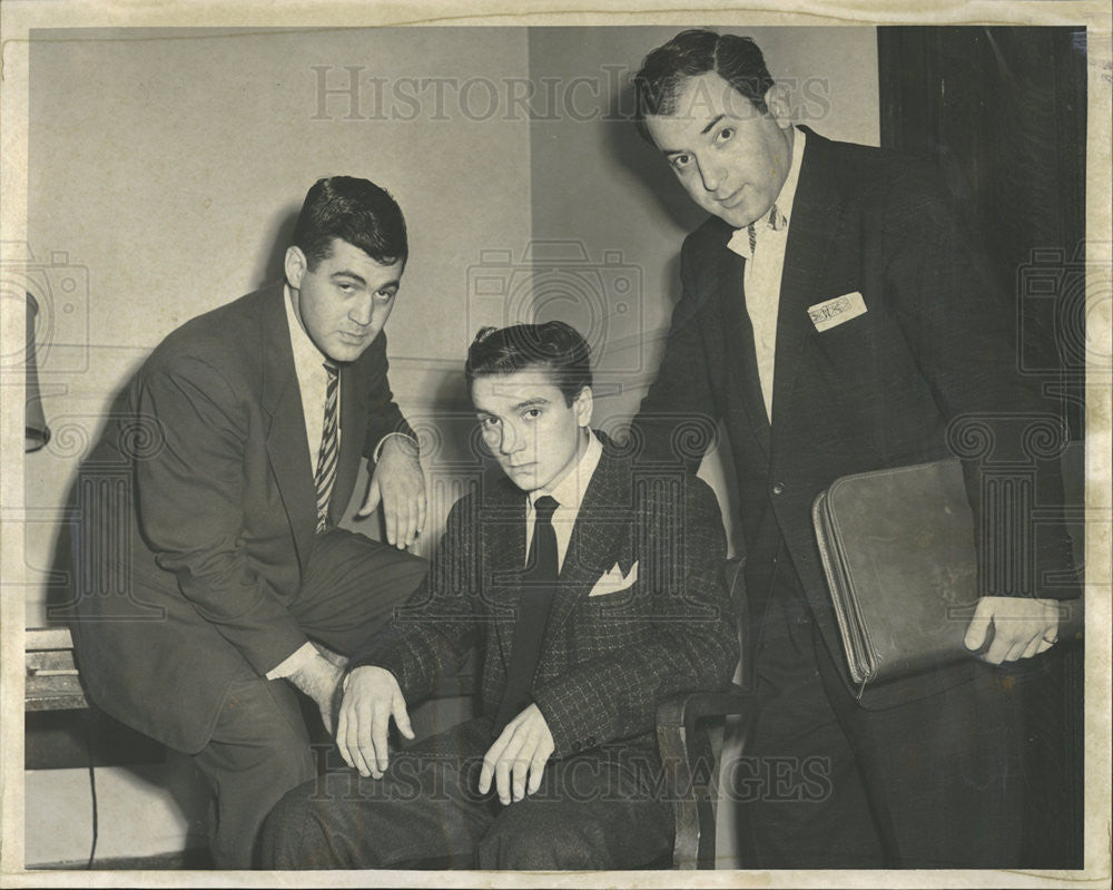 1956 Press Photo Attorney William Cain Edward Rosenberg Richard Praden Murder - Historic Images