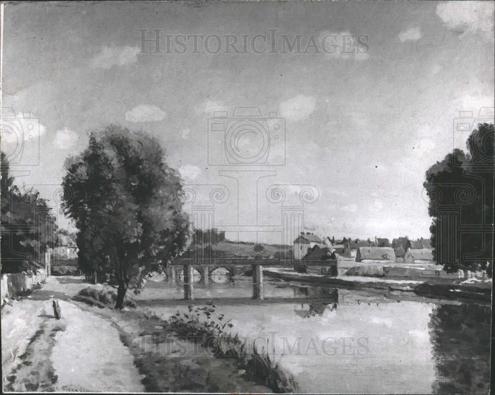 1965 Press Photo Camille Pissarro Railroad Bridge Pontoise Painting - Historic Images