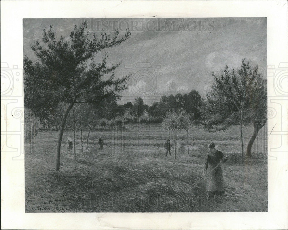 1961 Press Photo Camille Pissarro Oil Painting Haying Time - Historic Images