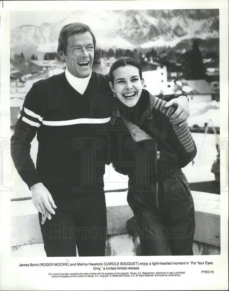 1981 Press Photo Roger Moore &amp; Carole Bouquet Star In &quot;For Your Eyes Only&quot; - Historic Images