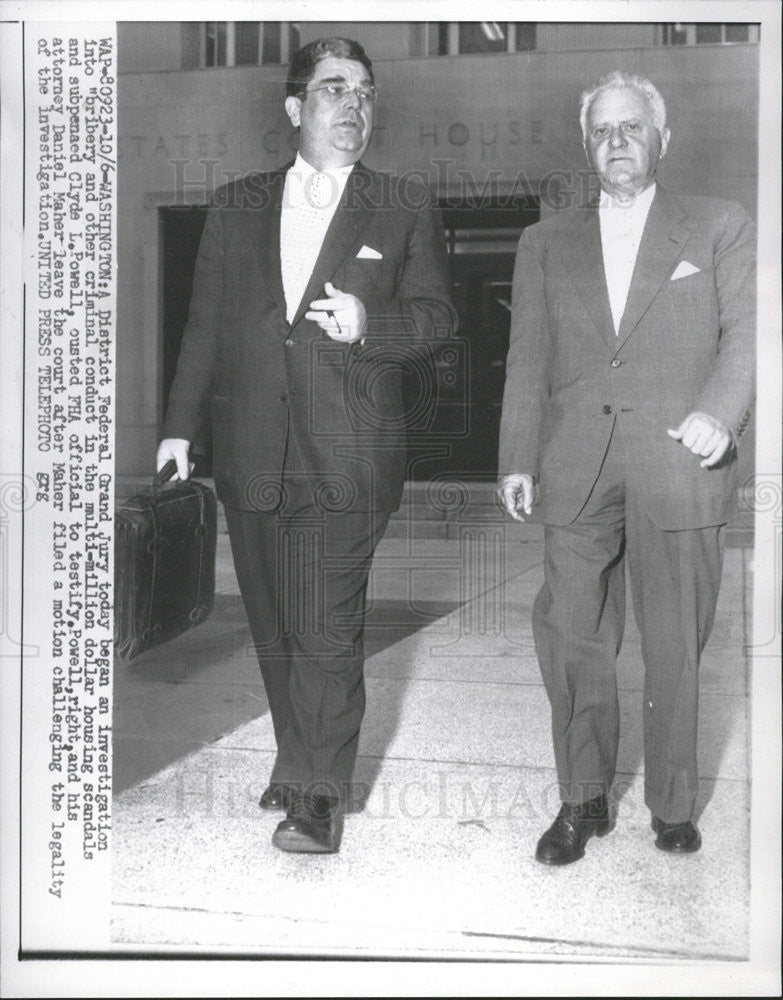 1954 Press Photo Clyde L. Powell FHA Official Testify Daniel Maher Attorney - Historic Images