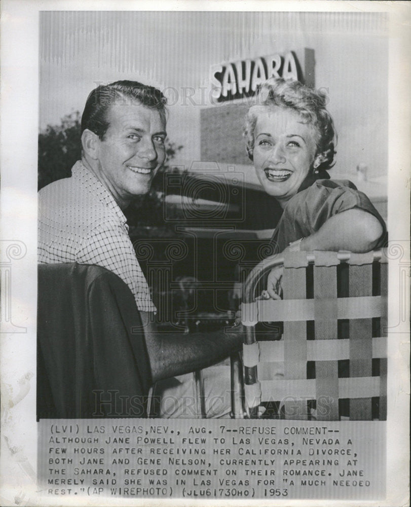 1953 Press Photo Jane Powell Actress Singer Las Vegas Gene Nelson Sahara Hotel - Historic Images