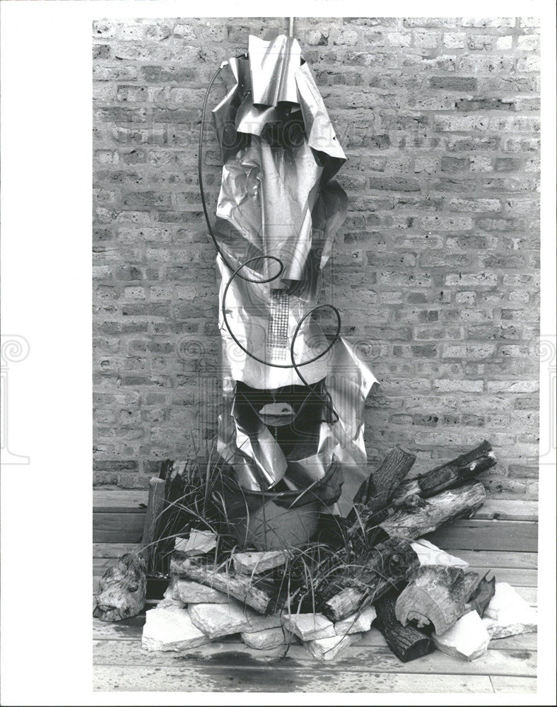 1992 Press Photo Celeste Sotola used Scraps to Create This Fountain - Historic Images