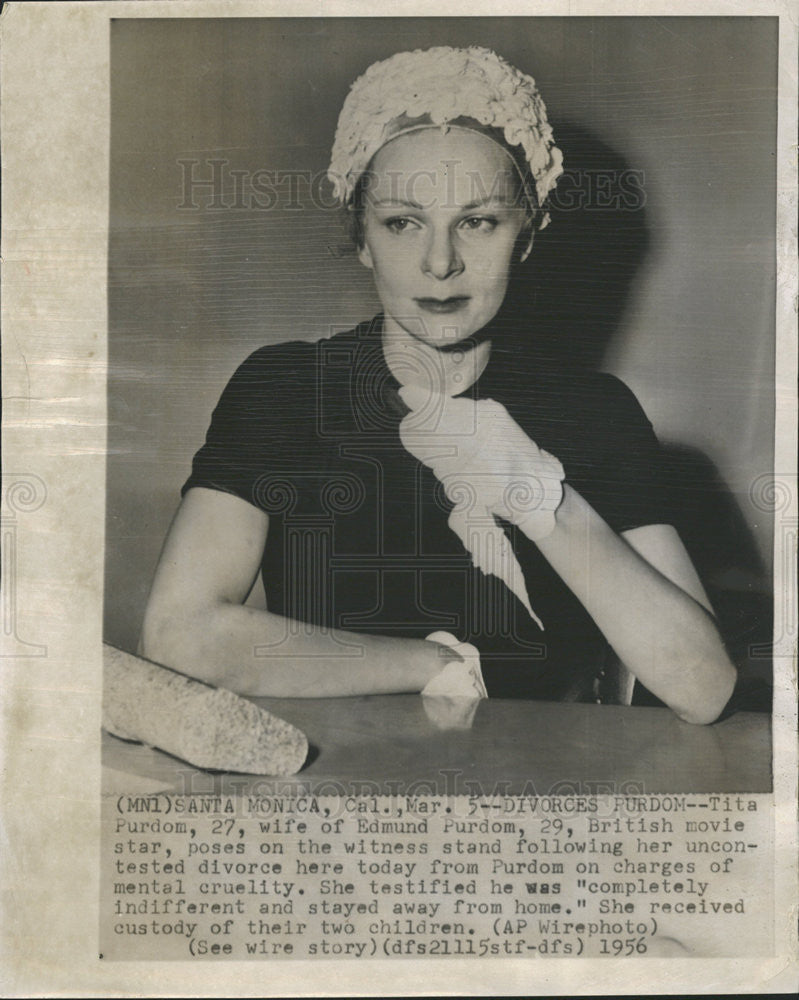 1956 Press Photo Tita Purdom British movie star on witness stand - Historic Images