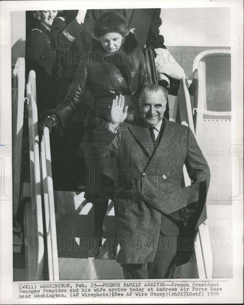 1970 Press Photo French President Georges Pompidou And Wife Claude Arrive In US - Historic Images