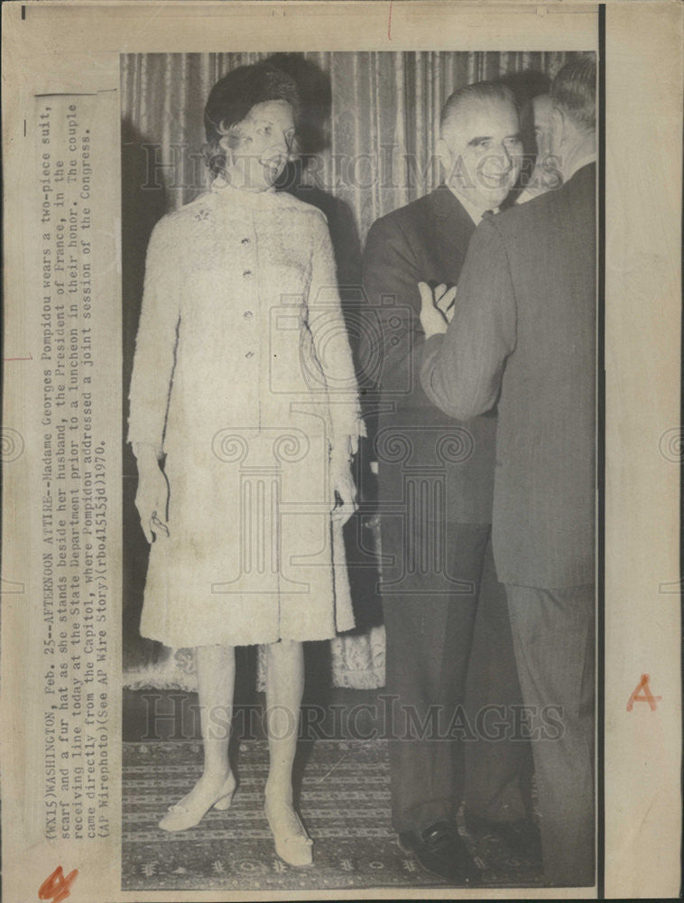 1970 Press Photo French President Georges Pompidou And Wife Claude In US - Historic Images