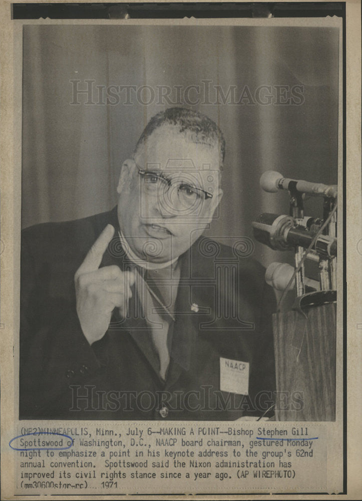 1971 Press Photo Bishop Stephen Gill Spottswood NAACP Board Chairman - Historic Images