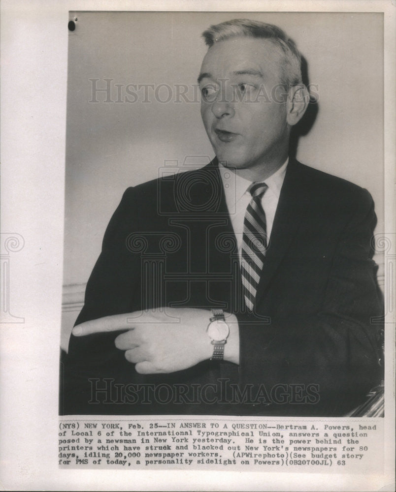 1963 Press Photo Bertram Powers, President International Typographical Union - Historic Images