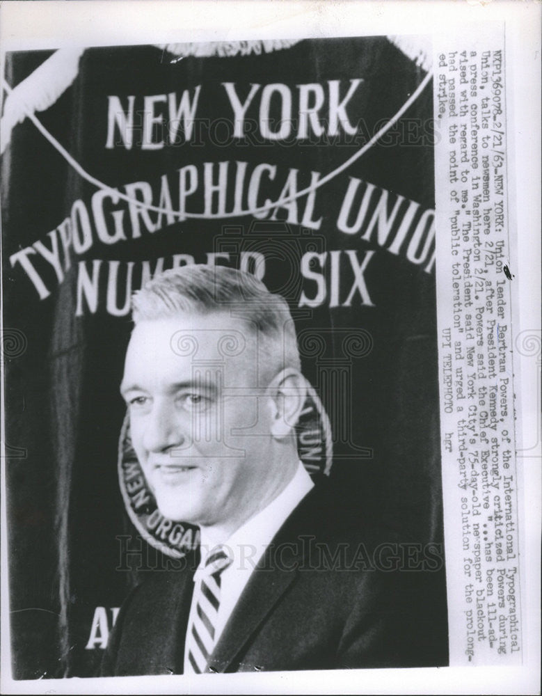 1963 Press Photo Bertram Powers, President Of International Typographical Union - Historic Images