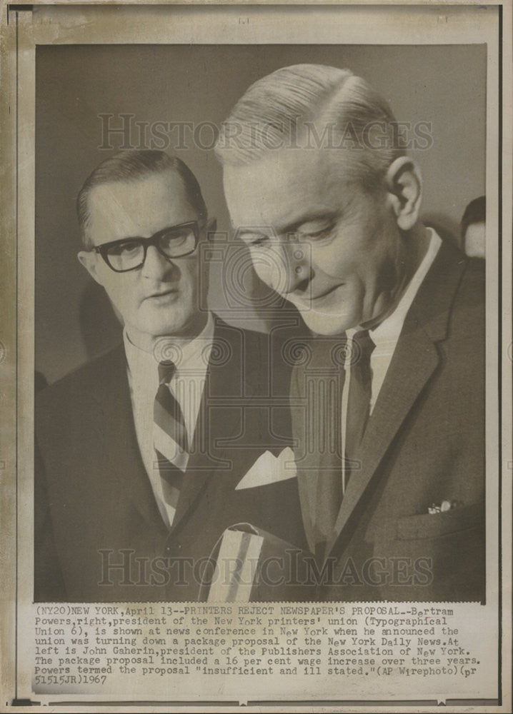 1967 Press Photo Bertram Powers, President Of Typographical Union In New York - Historic Images