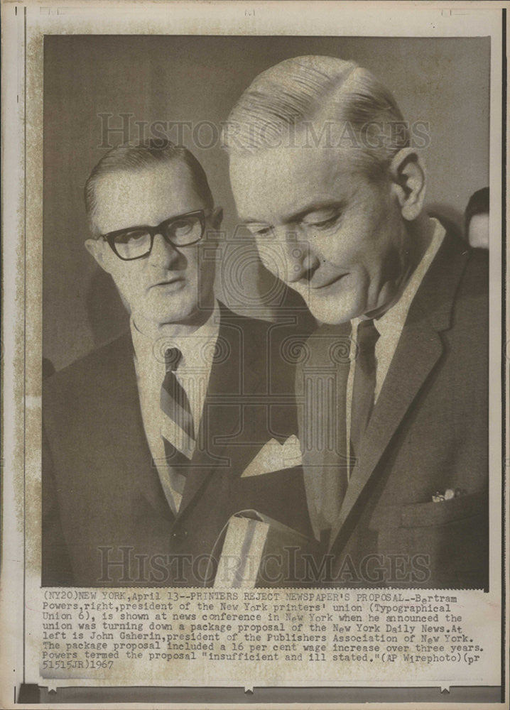 1967 Press Photo Bertram Powers, President Of New York Printer&#39;s Union No 6 - Historic Images