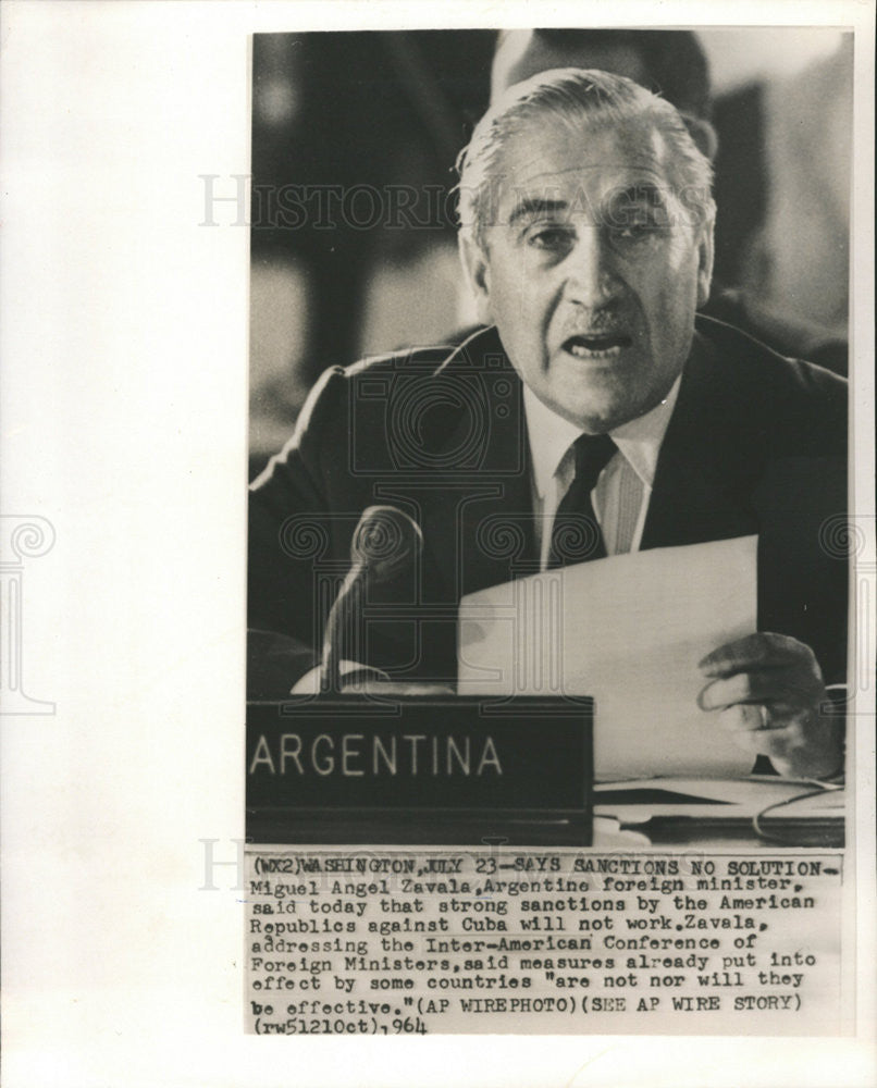 1964 Press Photo Miguel Angel Zavala Argentine Foreign Minister - Historic Images