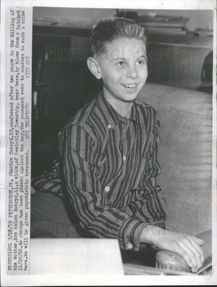 1959 Press Photo Charles Zubryd,10, confessed to murder of mother 2 yrs ago - Historic Images