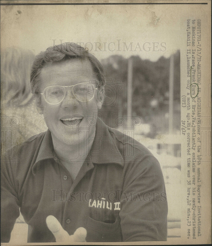 1972 Press Photo Frank Zurn Wins 48th Annual Bayview Invitational Race - Historic Images