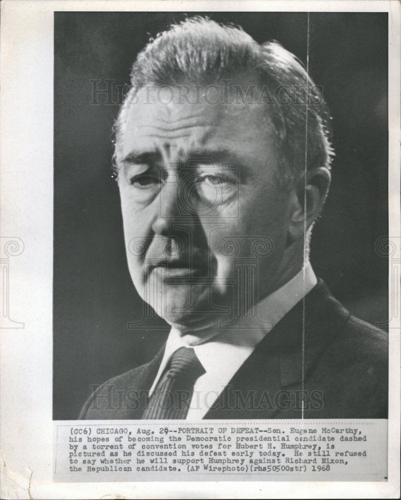 1968 Press Photo Senator Eugene McCarthy Presidential Hopes Dashed Defeated - Historic Images