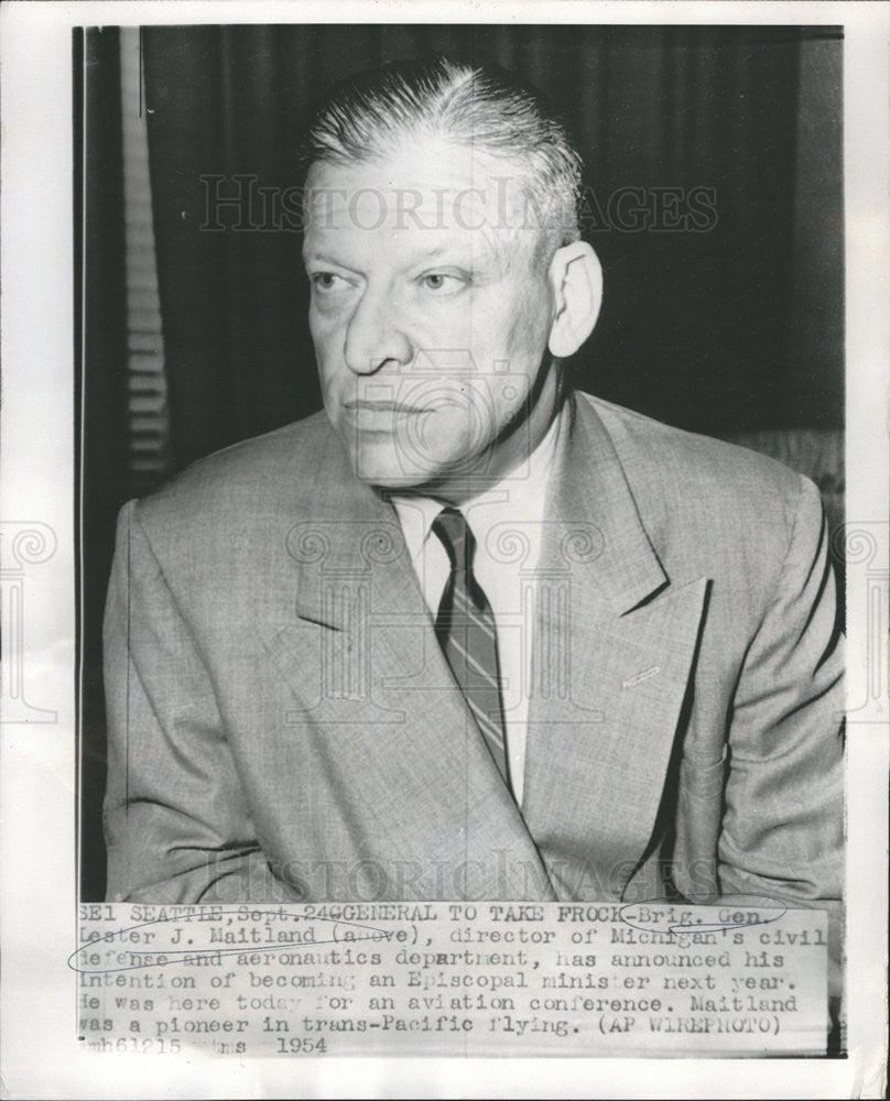 1954 Press Photo Brigadier General Lester J Maitland Episcopal Priest - Historic Images