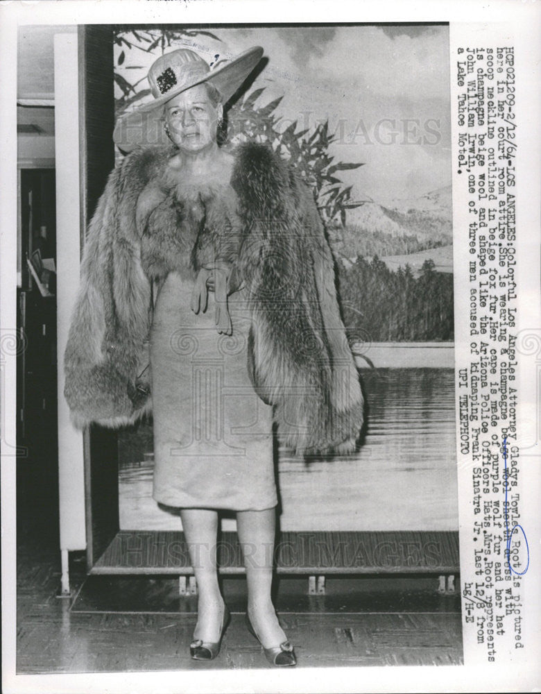 1964 Press Photo Attorney Gladys Towles Root Representing John William Irwin - Historic Images