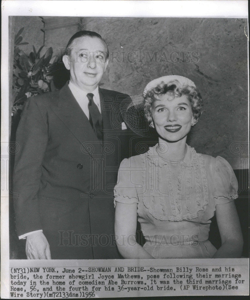 1956 Press Photo Showman Billy Rose and Joyce Mathews wed - Historic Images