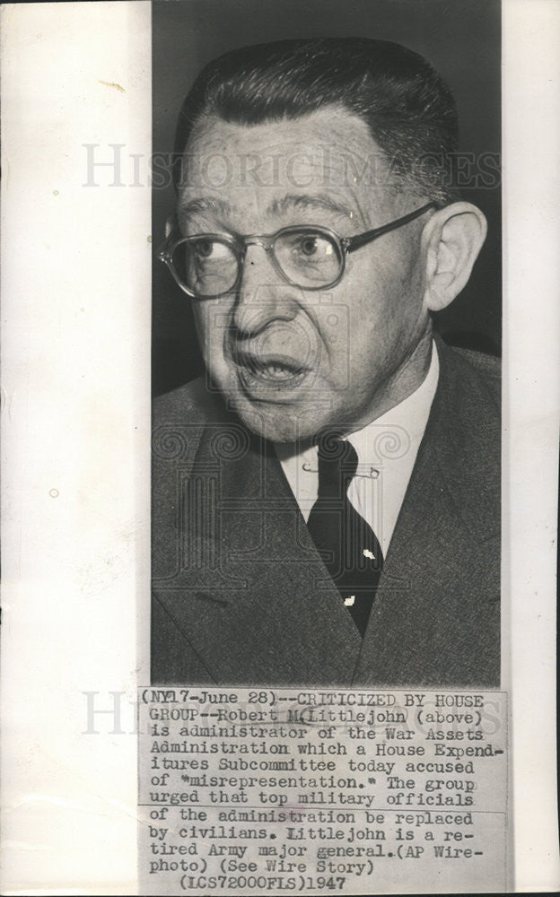 1947 Press Photo Robert Littlejohn War Assets Administrator - Historic Images