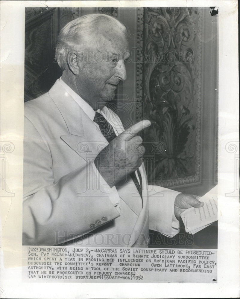 1952 Press Photo Pat McCarran American Democratic Politician - Historic Images