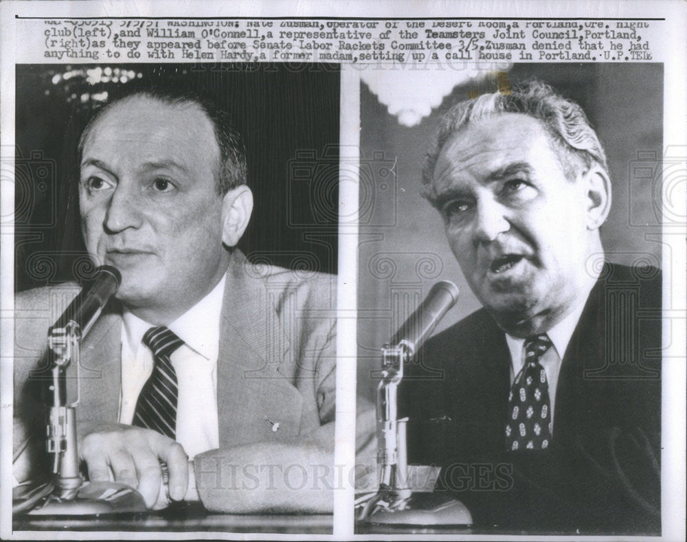 1957 Press Photo Nate Zusman and William O&#39;Connell appear before Senate Labor - Historic Images