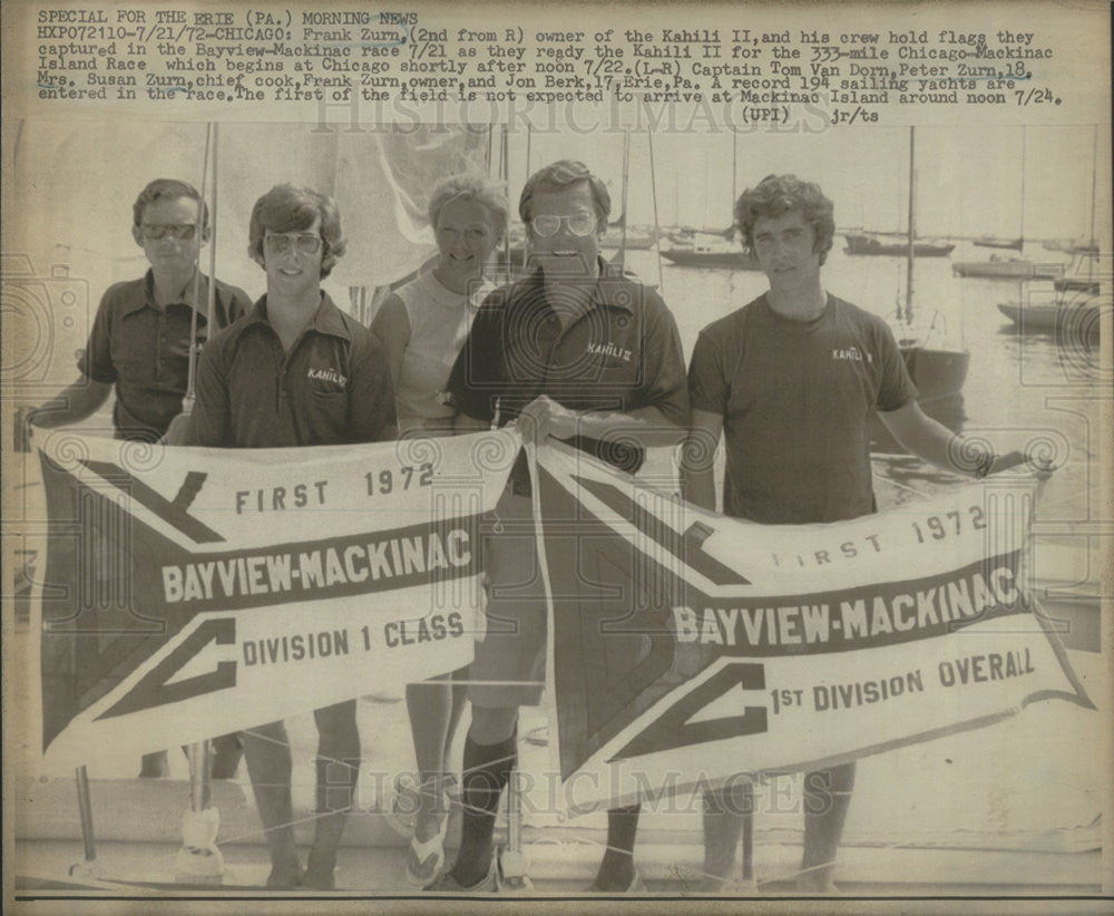 1972 Press Photo Frank Zurn Kahili II Owner Chicago Mackinac Island Boat Race - Historic Images