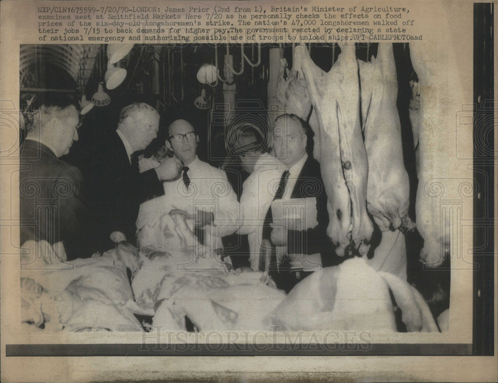 1970 Press Photo Britain Minister of Agriculture James Prior, Smithfield Markets - Historic Images