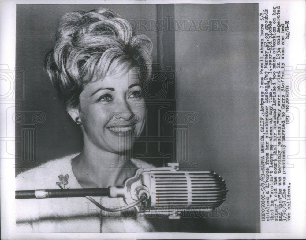 1963 Press Photo Actress Jane Powell Divorcing Her Stockbroker Husband - Historic Images