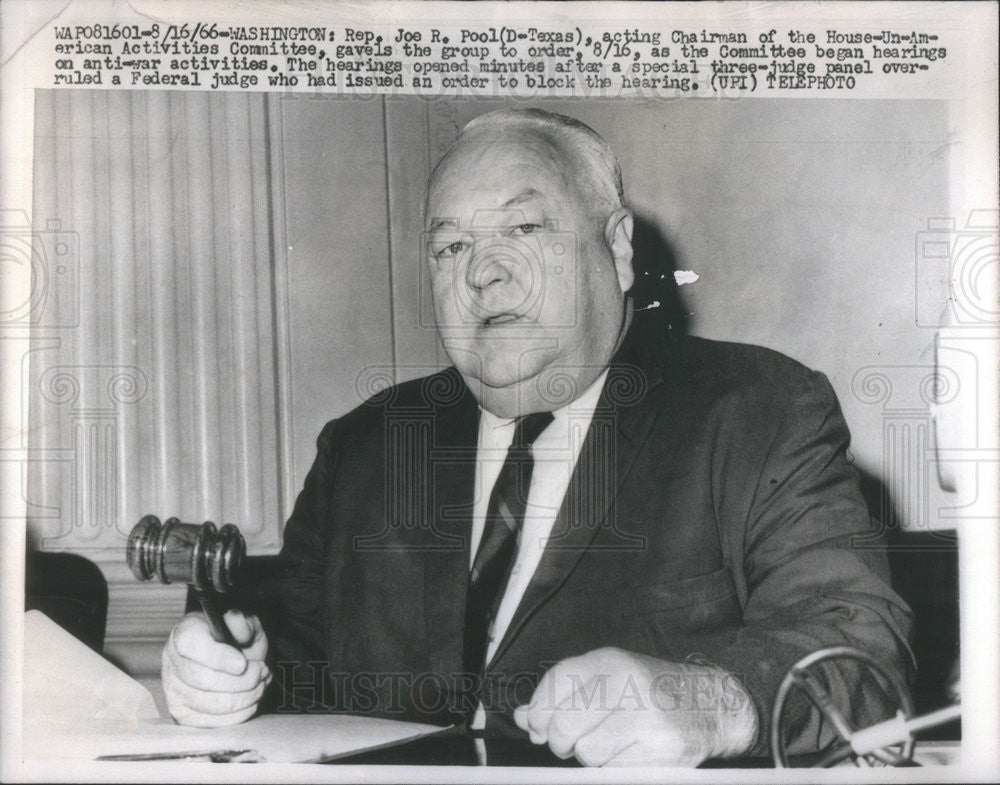 1966 Press Photo Representative Joe Pool Acting Chairman House Un-American - Historic Images