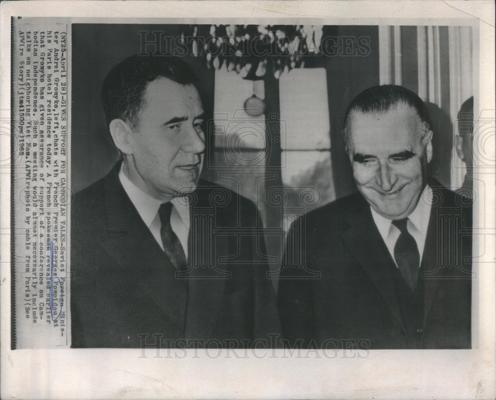 1965 Press Photo French Premier George Pompidou &amp; Soviet Minister Gromyko - Historic Images