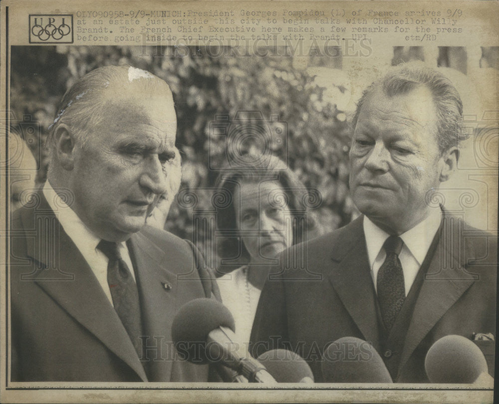 1973 Press Photo French President Georges Pompidou Chancellor Willy Brandt - Historic Images